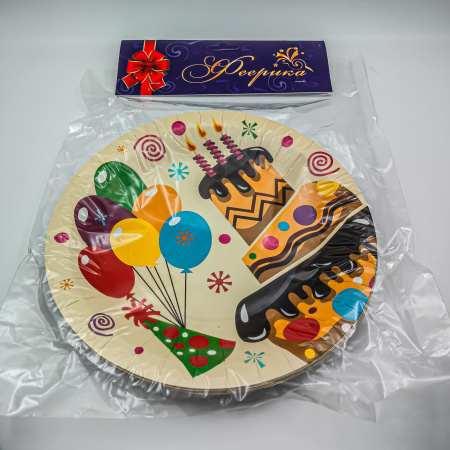 Тарелки бумажные ТОРТЫ пастель d=23см (6шт в упаковке) ФЕЕРИКА