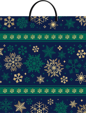 Пакет-сумка пласт ручка 440х400х0,100 Изумрудные снежинки ПВД /10/100