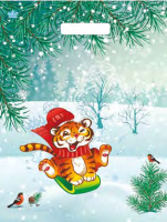 Пакет вырубная ручка 400х310х0,060 Тигренок на санках ПВД /50/500