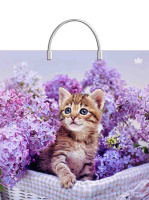 Пакет-сумка пласт ручка 360х370х0,100 Котенок в сирени ПВД /10/100