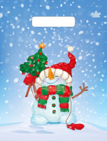 Пакет вырубная ручка 300х230х0,030 Снеговик с елкой  ПВД /100/3000