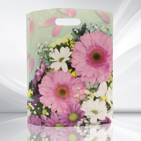 Пакет вырубная ручка 450х380х0,060  Нежные герберы ПВД /50/500