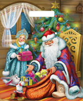 Пакет вырубная ручка 450х380х0,060 Помощники с подарками ПВД /50/500